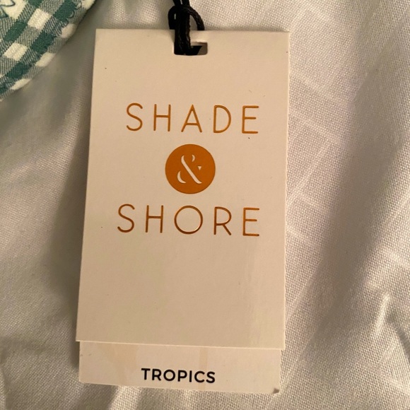 Brand New!  Shade & Shore, 34A,  seersucker, sage, halter bikini top. - Picture 4 of 8